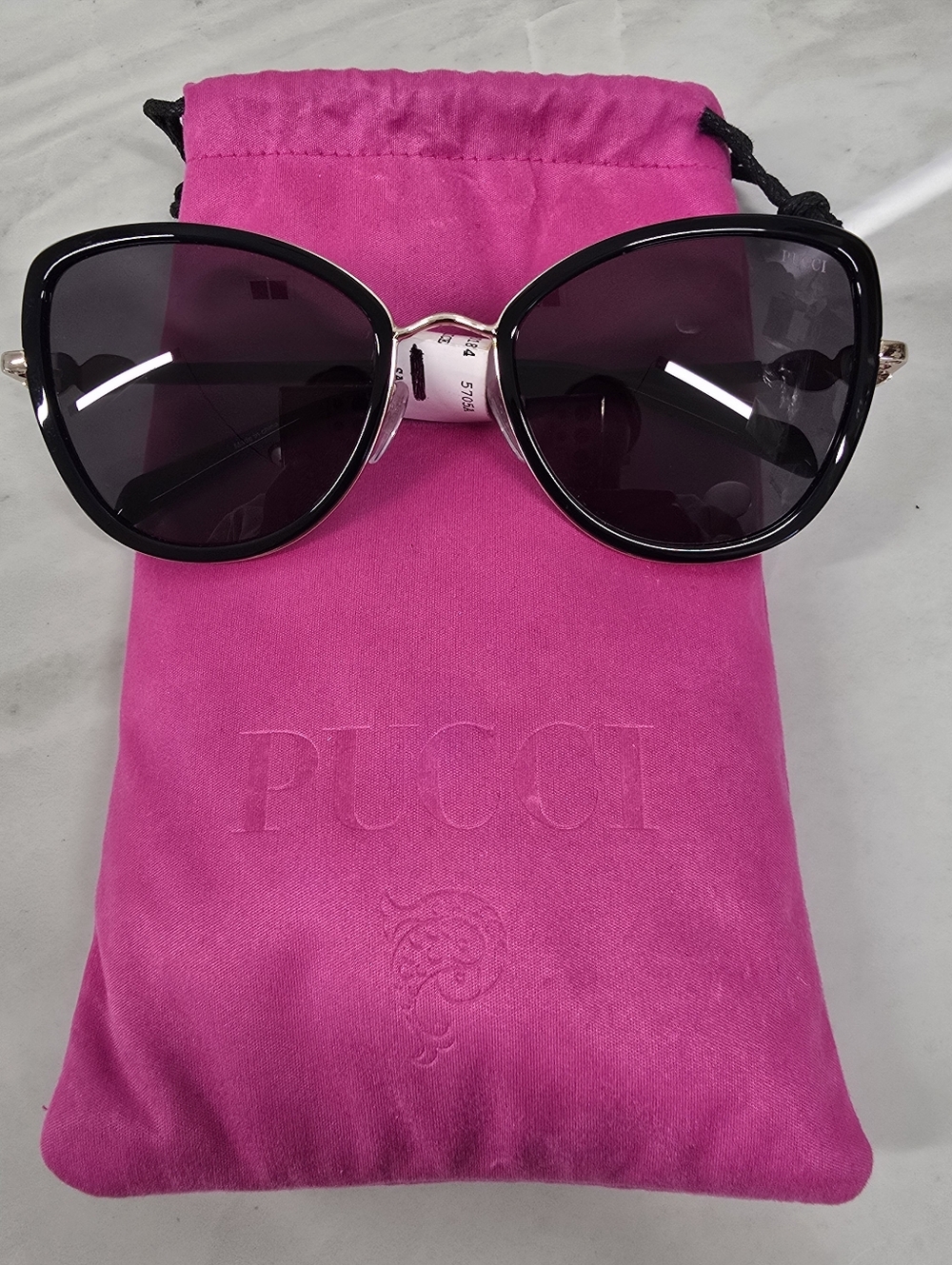Emilio Pucci Black Cat-Eye Sunglasses with Dark Lenses